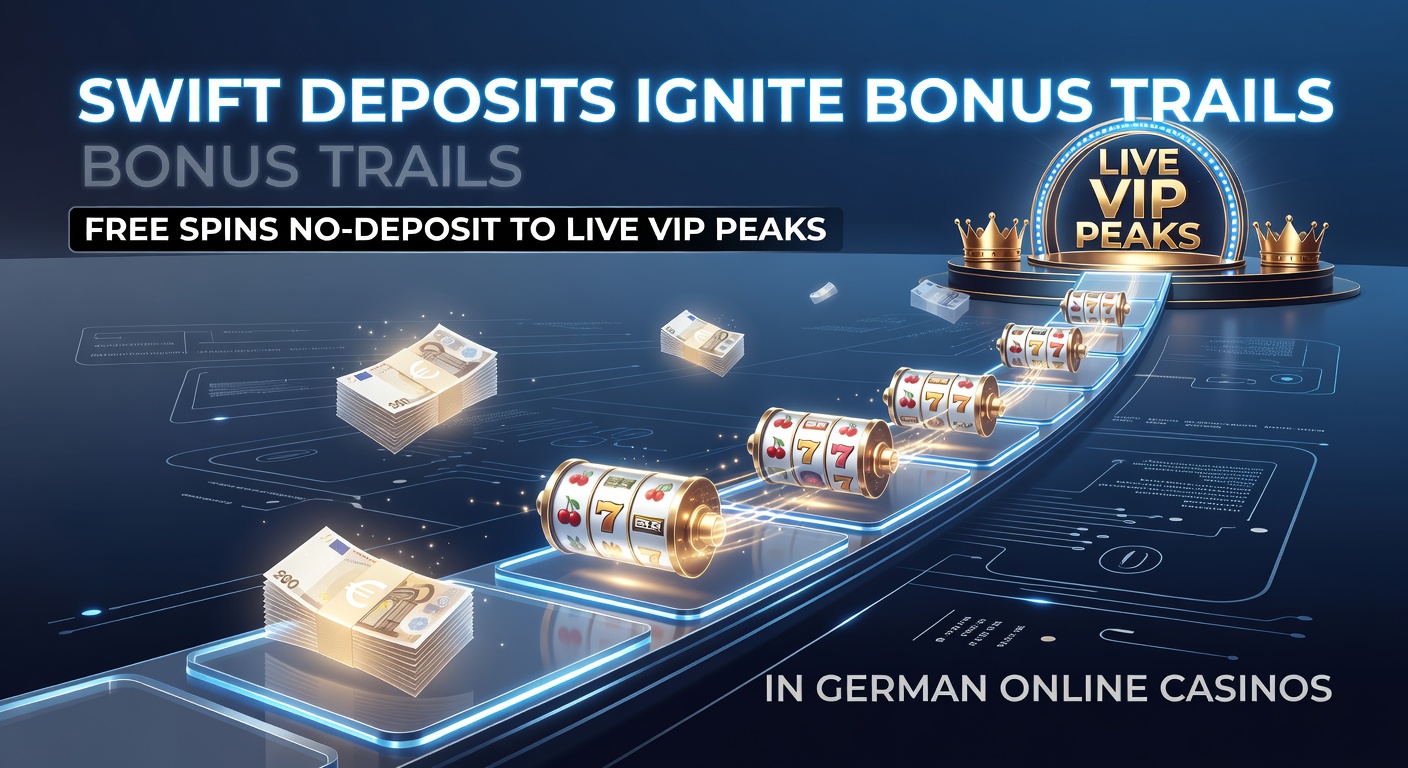 Grafik zeigt eine dynamische Bonusleiter mit schnellen Einzahlungen, Free Spins und aufsteigenden VIP-Leveln in einem modernen Casino-Design