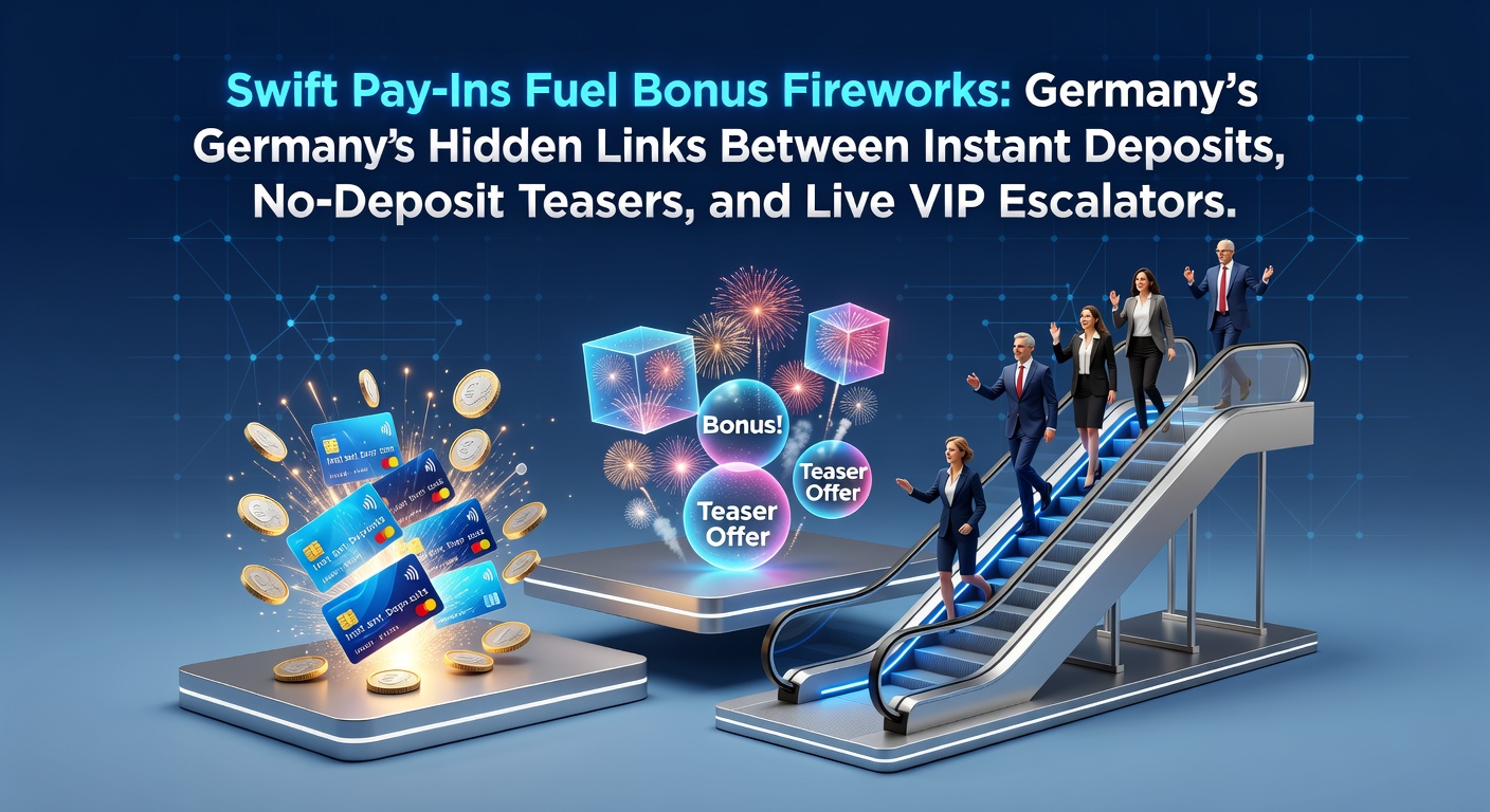 Grafik zeigt explodierende Bonus-Raketen über einer deutschen Casino-Landschaft mit Sofort-Einzahlungs-Symbolen und VIP-Treppen